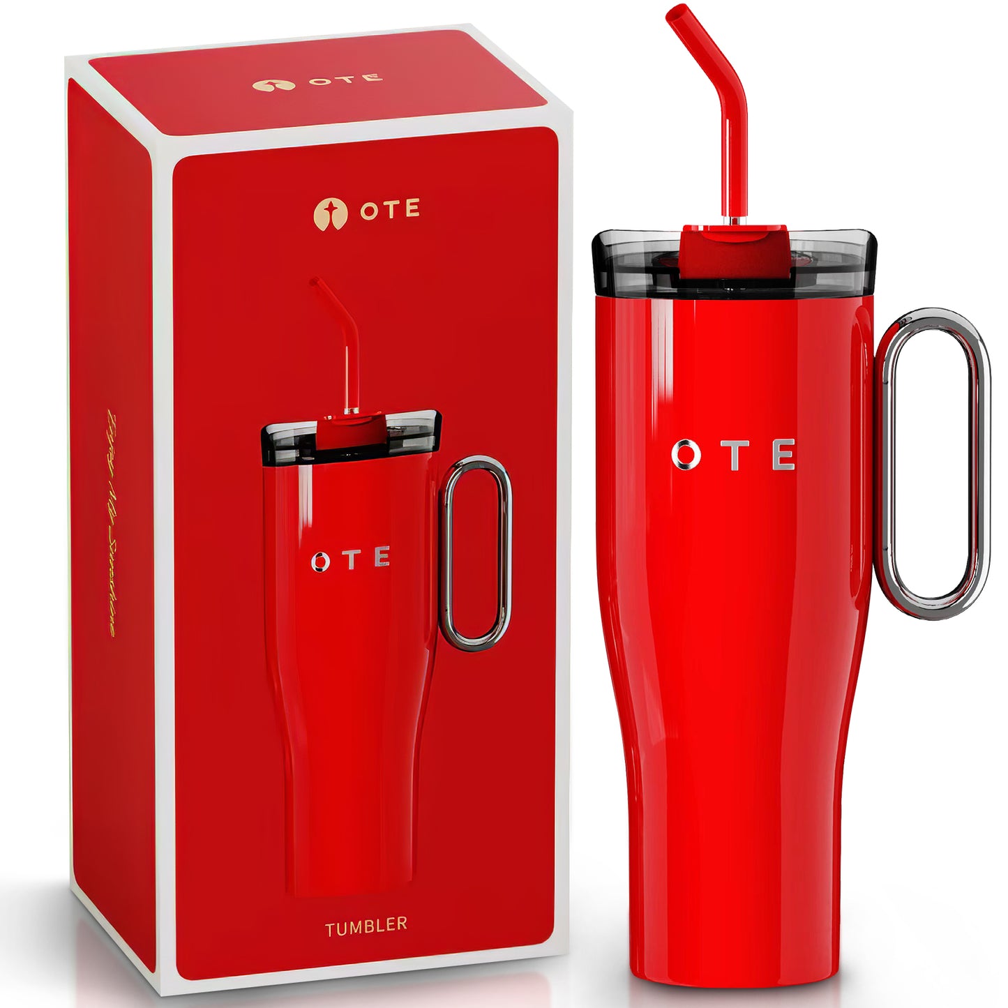 OTE1.2 L (42 oz) Tazza da caffè per andare, Tazza sottovuoto in acciaio a doppia parete con manico e paglia, senza BPA, Tumbler portatile per auto, Tazza termica, Tazza da caffè per bevande calde e fredde