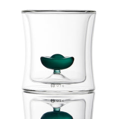 Double Wall Borosilicate Glass Tumbler with Floating Yuanbao Ingot, 88ml & 260ml Heat Insulated Hand Blown Glass Cup, Lead-Free Oriental Drinking Glass for Tea Whiskey Coffee, Dishwasher Safe Novelty Gift Cup