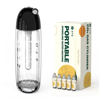 Macchina per acqua frizzante portatile OTE 450ml, macchina per la produzione di soda per la casa, macchina per acqua gassata senza elettricità, bottiglia in PET a doppio strato, senza BPA (include 20 pezzi bombola a gas)