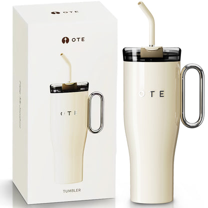 OTE1.2 L (42 oz) Tazza da caffè per andare, Tazza sottovuoto in acciaio a doppia parete con manico e paglia, senza BPA, Tumbler portatile per auto, Tazza termica, Tazza da caffè per bevande calde e fredde