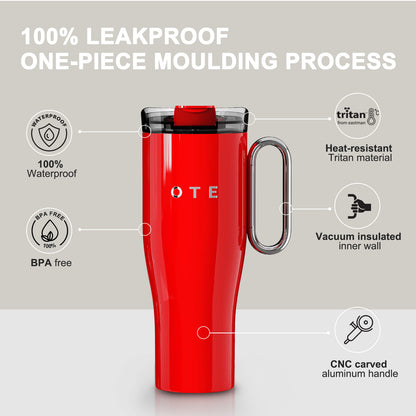 OTE1.2 L (42 oz) Tazza da caffè per andare, Tazza sottovuoto in acciaio a doppia parete con manico e paglia, senza BPA, Tumbler portatile per auto, Tazza termica, Tazza da caffè per bevande calde e fredde