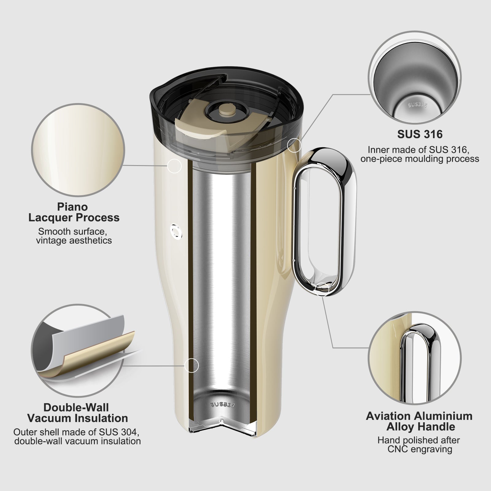 OTE Tazza da viaggio per caffè, a doppia parete, 220 ml, in OTE Tazza da viaggio per caffè, a doppia parete, 220 ml, in